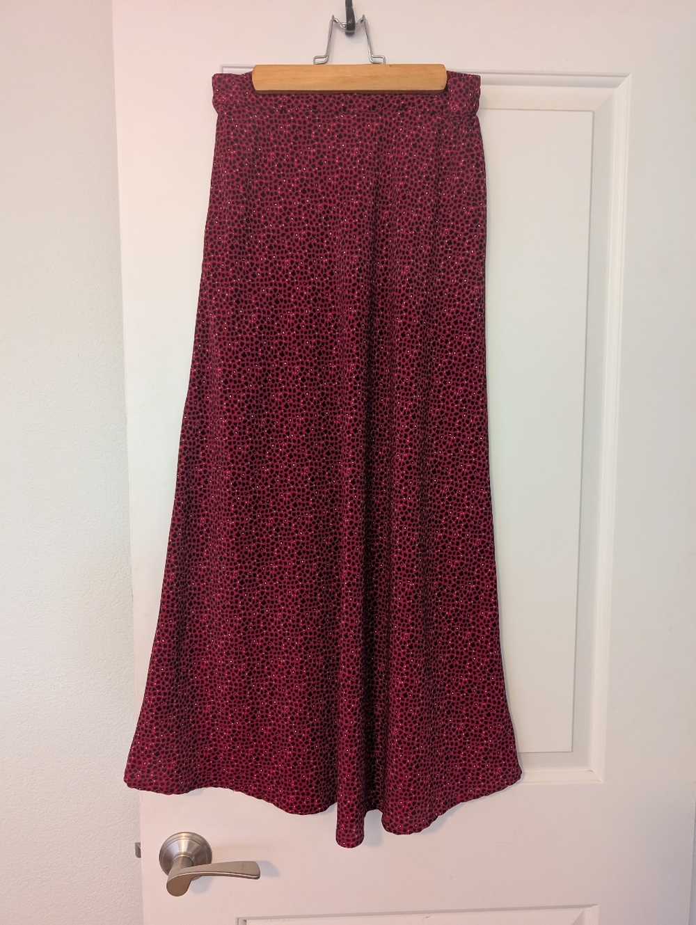 Satin Animal Print Red & Black Midi Skirt